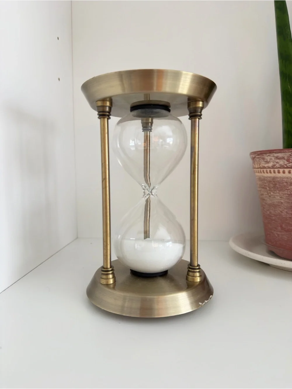 Brass Finish Hourglass Sand Timer - White Sand